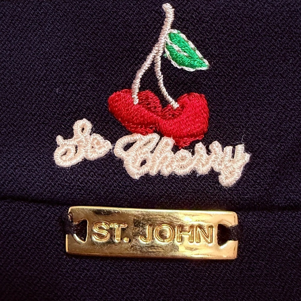 St John Sport Marie Gray Navy Blue Embroidered Cherry Zip Up Jacket Size M - Picture 8 of 10